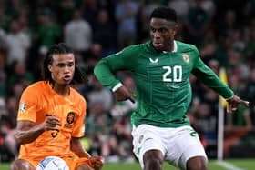 Chiedozie Ogbene battles for possession with Nathan Ake during the Republic of Ireland's 2-1 defeat to the Netherlands - pic: Charles McQuillan/Getty Images