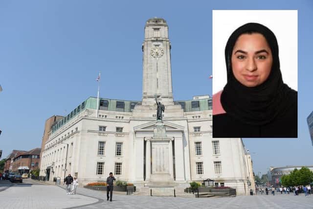 Luton Town Hall and inset, Cllr Hannah Adrees, who received an 8-month suspended prison sentence for defrauding her own council