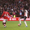 Elijah Adebayo fires home the equaliser against Nottingham Forest on Saturday - pic: Alex Pantling/Getty Images