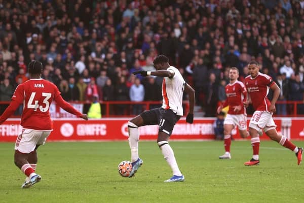 Elijah Adebayo fires home the equaliser against Nottingham Forest on Saturday - pic: Alex Pantling/Getty Images