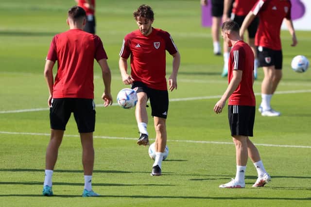 Tom Lockyer trains with Wales at the World Cup in Qatar recently