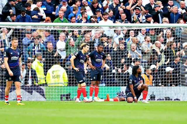 Luton's players react to Spurs' late winner - pic: Liam Smith