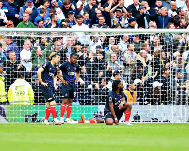 Luton's players react to Spurs' late winner - pic: Liam Smith