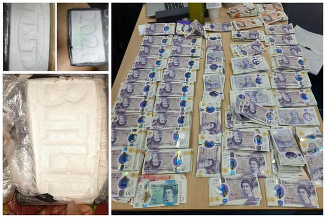 Some of the seized cash and drugs