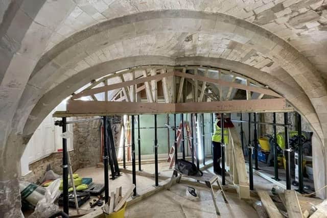 Work begins to restore Priory House's undercroft - a rare example of a stone-lined and vaulted cellar from the 13th Century