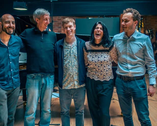 Sam Braysher (centre) pictured with pianist Matyas Gayer, drummer Steve Brown, bassist Dario di Lecce and award-winning jazz vocalist Sara Dowling.