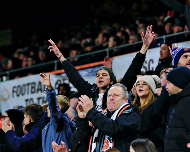 Luton fans celebrate a 2-1 victory over Crystal Palace yesterday - pic: Liam Smith
