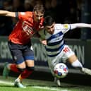 Alfie Doughty gets close to QPR midfielder Ilias Chair during Luton's 3-0 win this week