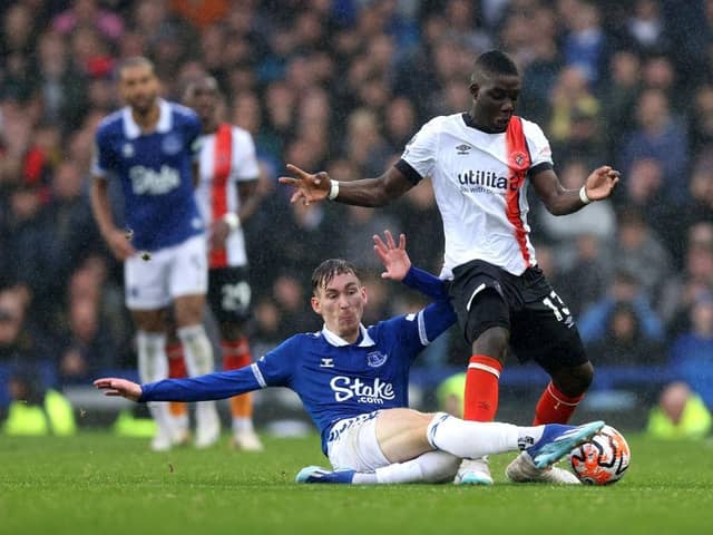 Marvelous Nakamba tussles with Everton's James Garner at Goodison Park on Saturday - pic: George Wood/Getty Images
