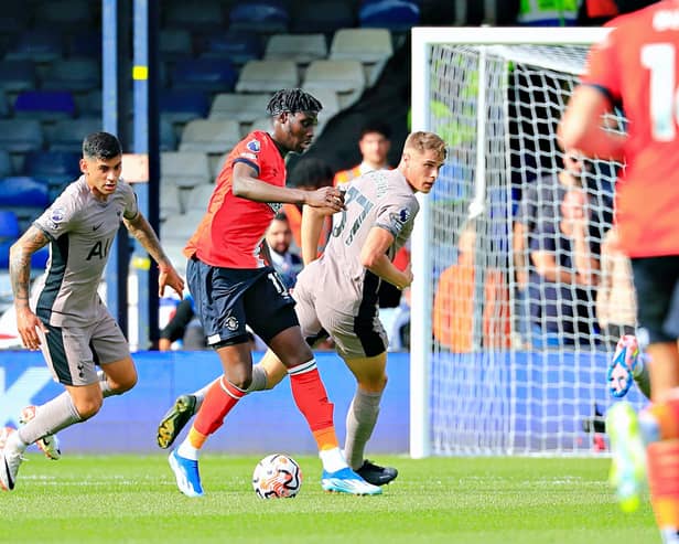Town striker Elijah Adebayo in action against Spurs on Saturday - pic: Liam Smith
