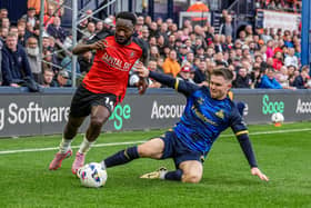 Shayden Morris is brought down by Glenn Middleton for the free kick which led to Luton's winner on Saturday - pic: David Horn / PRiME Media Images