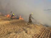 Firefighters tackle a crop fire.
