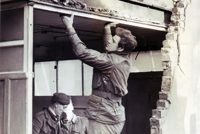 Repairing hurricane damage in Attercliffe, Sheffield,  in February 1962