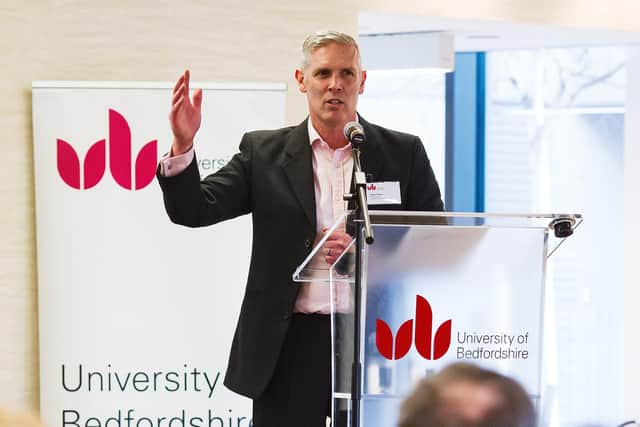 Mr Porter speaking at the University of Bedfordshire