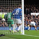 Everton Vitaliy Mykolenko puts through his own net as Luton take the lead at Goodison Park on Saturday - pic: Clive Brunskill/Getty Images