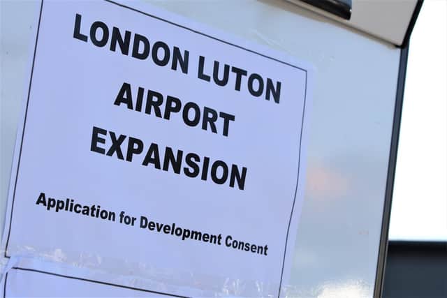 A sign advertising the Luton Airport Development Consent Order (DCO) hearing at Venue 360, Luton. Picture: Will Durrant/LDRS