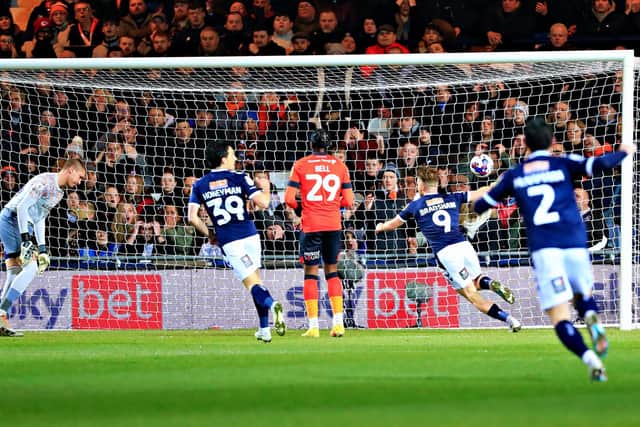 Ethan Horvath is beaten by Zian Flemming's shot during last night's 2-2 draw with Millwall