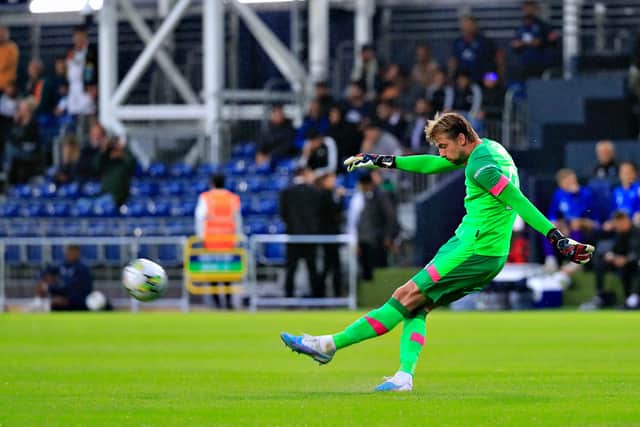 Tim Krul clears the ball against Gillingham on Tuesday night - pic: Liam Smith