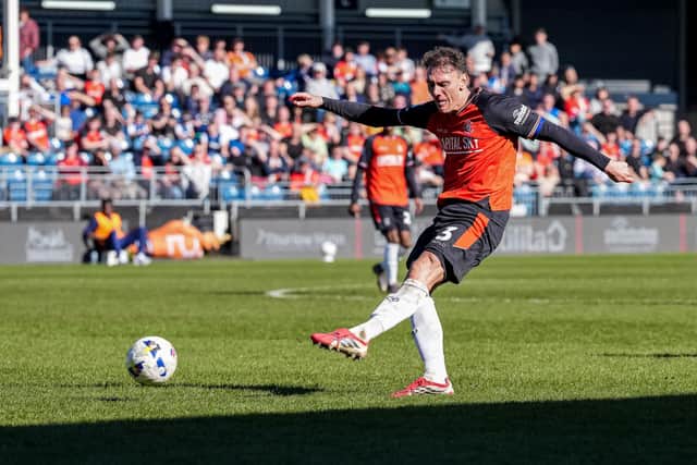 Kal Naismith drives the ball goalwards against Stockport County recently - pic: David Horn / PRiME Media Images