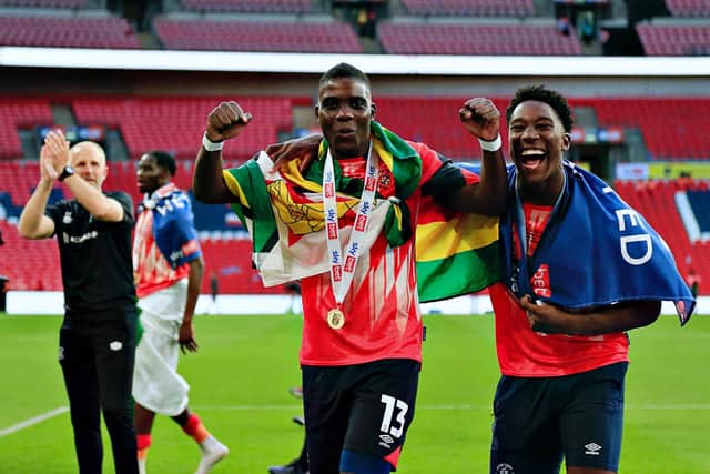 Marvelous Nakamba celebrates winning promotion with Luton