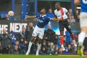 Teden Mengi wins another aerial challenge against Everton on Saturday - pic: David Horn