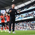 Hatters boss Rob Edwards gees Town's fans up at the Etihad - pic: Matt McNulty/Getty Images