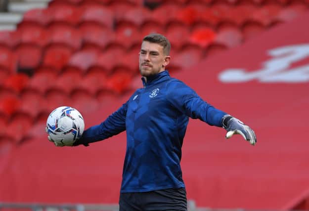 Alex Palmer warms up before his debut for the Hatters at Middlesbrough - pic: Gareth Owen