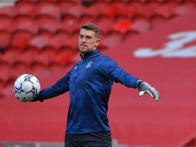 Alex Palmer warms up before his debut for the Hatters at Middlesbrough - pic: Gareth Owen