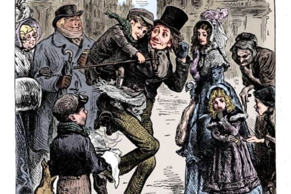 Scene from A Christmas Carol by Charles Dickens, 1843 - Bob Cratchett carrying Tiny Tim (Photo: The Print Collector/Getty Images)