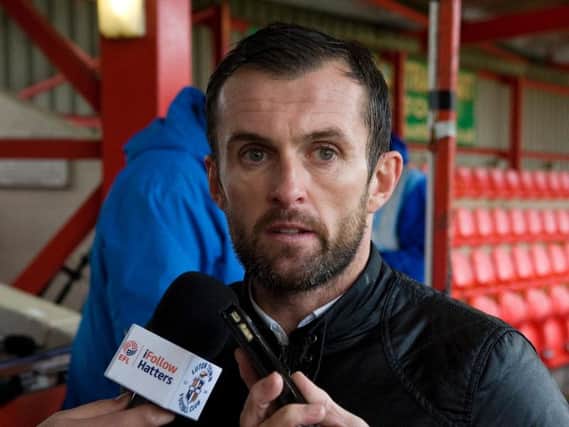 Hatters boss Nathan Jones speaks to the press after the 2-0 win over Accrington