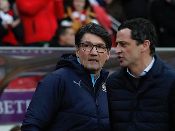 Hatters interim boss Mick Harford at Sunderland this afternoon