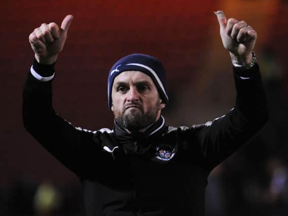 Hatters boss Nathan Jones salutes Town's fans after winning at Crewe