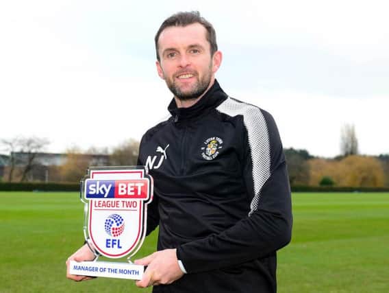 Hatters boss Nathan Jones with his award