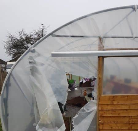 The polytunnel cover was slashed