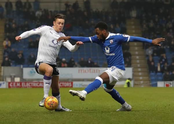 Harry Cornick looks to get forward against Chesterfield