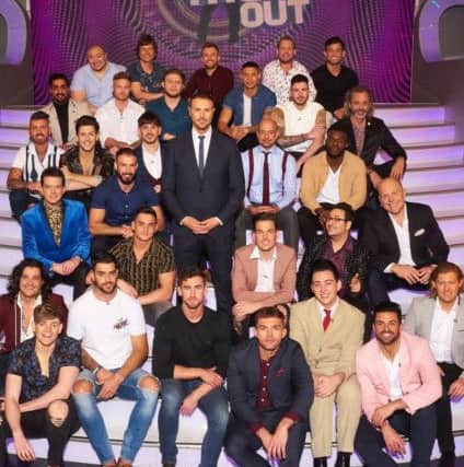 Take Me Out's male contestants for the anniversary one-off show, with Steve sitting on the far left near the front... ITV PICTURES