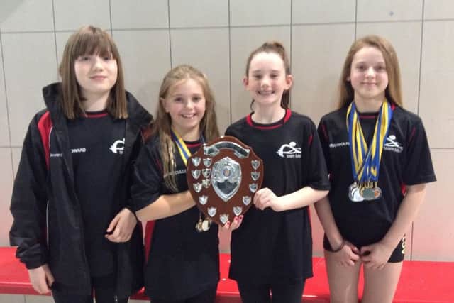 The 10/11yr Girls County Relay champions: Lyla Howard, Isobel McCulloch, Millie Hyde and Veronika Popow