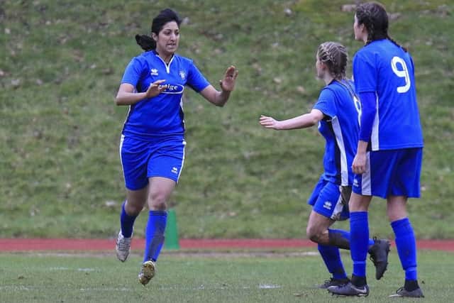 Samaira Khan celebrates her goal for AFC Dunstable