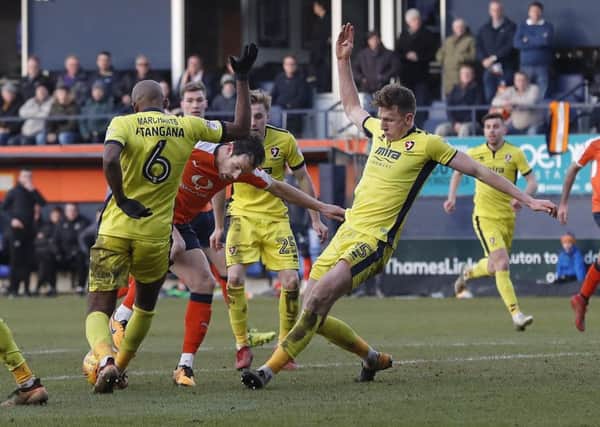 Hatters striker Danny Hylton felt he should have won a penalty after being tripped by Robins defender Will Boyle
