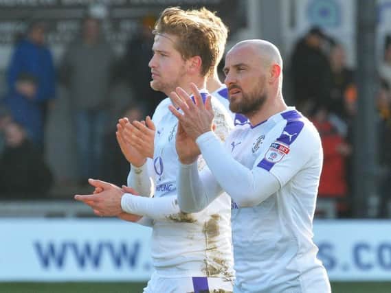 Alan McCormack applauds Town's travelling fans at Newport