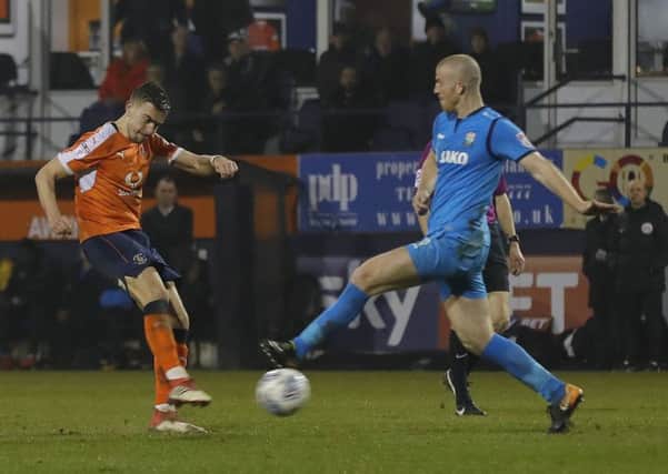 Olly Lee takes aim for the Hatters at Barnet on Saturday