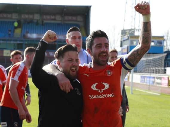 Alan Sheehan celebrates winning promotion on Saturday