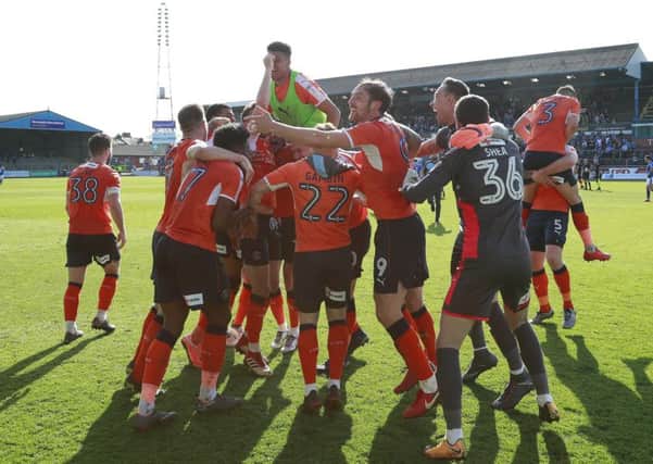 The Hatters celebrate promotion at Carlisle on Saturday