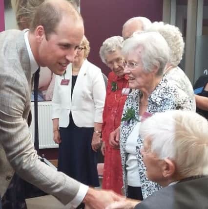 Dr Wink White meeting HRH the Duke of Cambridge when he visited Keech Hospice Care in August 2016.