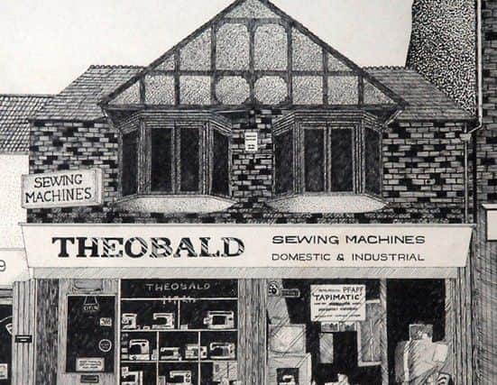 Theobalds Sewing Machines - a pen and ink drawing of our shop