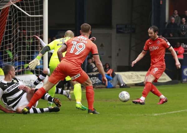 Danny Hylton scores his 50th goal for the club on Saturday