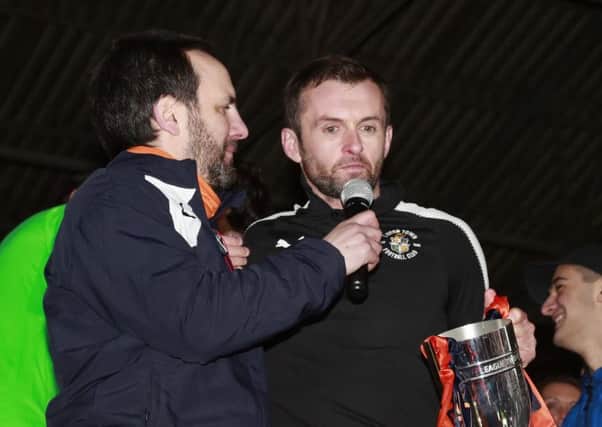 Hatters boss Nathan Jones addresses Town's supporters at Kenilworth Road on Saturday