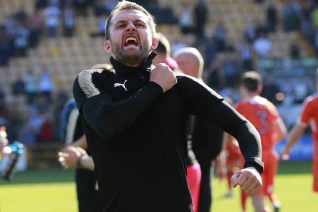 Nathan Jones salutes the Luton fans at Notts County