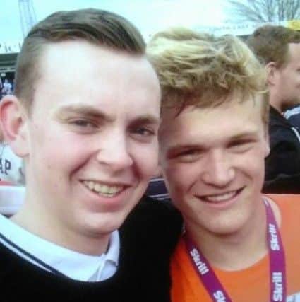 Brett with Cameron McGeehan after Luton had gained promotion from the Conference