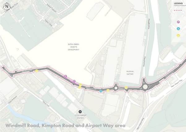 Proposed red routes for Windmill Road, Kimpton Road and Airport Way area